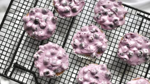 Vanilla Cupcakes with Blueberry Frosting